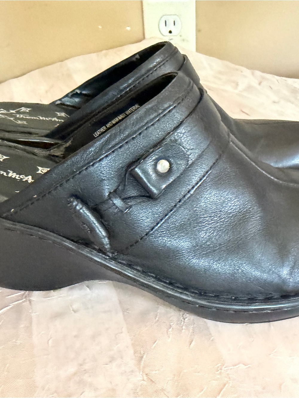 Women's Black Leather Slip-On Clog Mule - Comfortable Everyday Shoe
